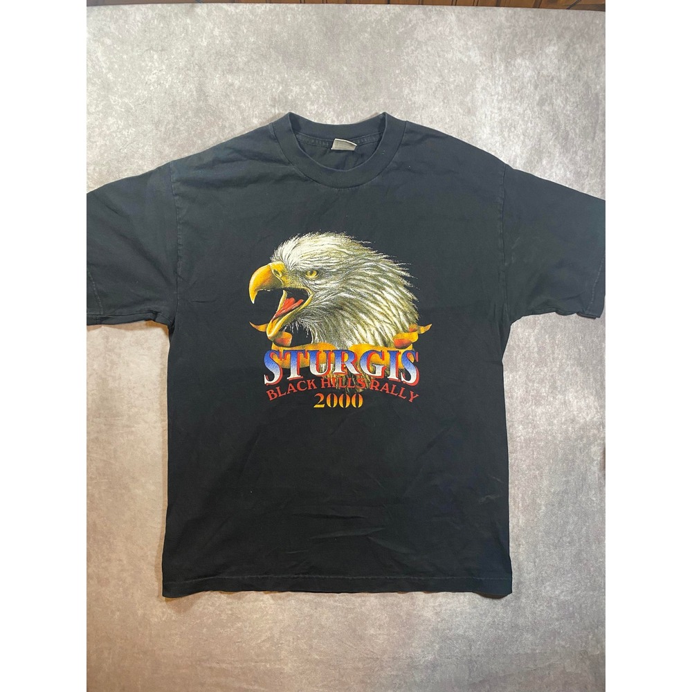 Vintage Sturgis Black Hills Rally 2000 T-Shirt Eagle Graphic Black Large AAA